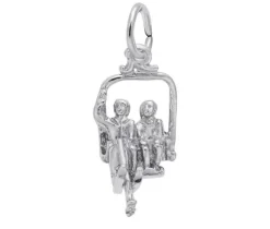 PENDENTIF SKIEURS DANS LE TÉLÉSIÈGE EN ARGENT OU EN OR
