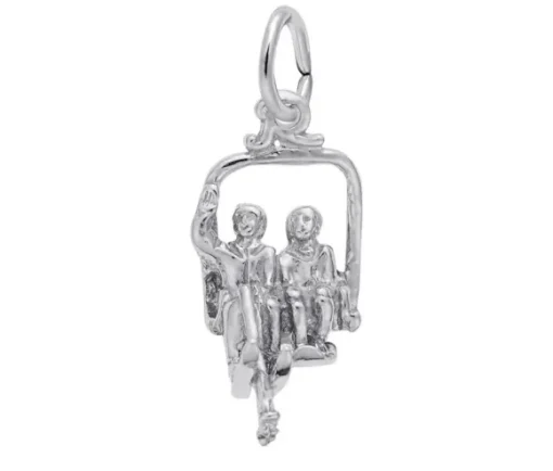 PENDENTIF SKIEURS DANS LE TÉLÉSIÈGE EN ARGENT OU EN OR