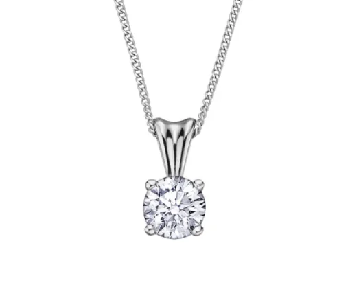 PENDENTIF STYLE SOLITAIRE EN OR 14K BLANC SERTI DpiUN DIAMANT CANADIEN