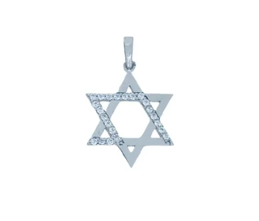 PENDENTIF ÉTOILE DE DAVID EN OR BLANC SERTI DE CUBIQUES ZIRCONIAS