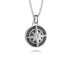 PENDENTIF ÉTOILE DU NORD EN ACIER SERTI DE CUBIQUES ZIRCONIAS NOIRS