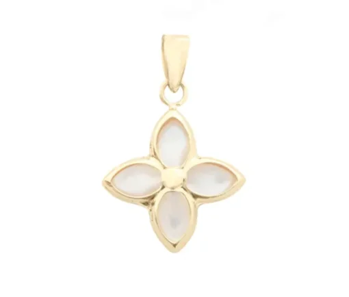 PENDENTIF TRÈFLE EN OR JAUNE SERTI DE NACRE DE PERLE