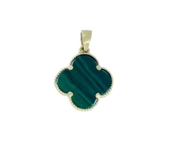 PENDENTIF TRÈFLE EN OR SERTI DE MALACHITE