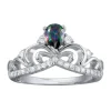 SUPERBE BAGUE STYLE COURONNE EN ARGENT RHODIÉ SERTIE DpiUN TOPAZE MYSTIQUE SYNTHÉTIQUE ET DE CUBIQUES ZIRCONIAS