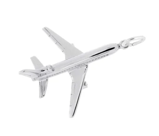 SUPERBE PENDENTIF AVION JET JUMBO EN ARGENT RHODIÉ OU EN OR 10K OU 14K